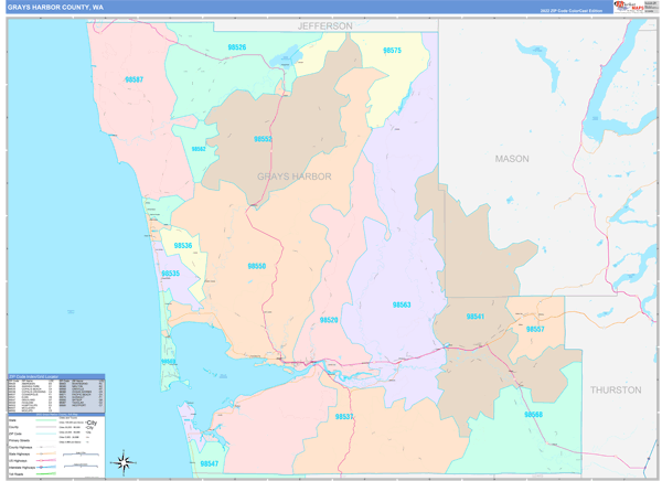 Grays Harbor County Wall Map Color Cast Style